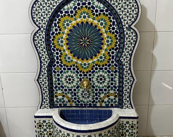 Marokkanischer Mosaikbrunnen - Handgefertigter Zellige Wandbrunnen - Innen- & Außenbrunnen - Marokkanische Gartendekoration