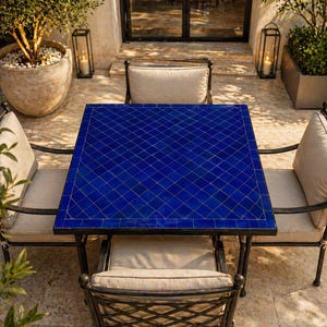 Handmade Moroccan Blue Zellige Tile Coffee Table – Rectangular Patio Decor