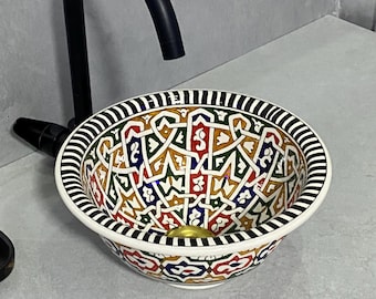 Handmade Moroccan Ceramic Sink – Hand Painted Colorful Vessel Bathroom Basin