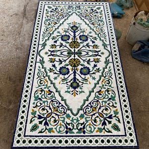 Handmade Moroccan Floral Zellige Tile Table – Rectangular Ceramic Coffee Dining Patio Furniture
