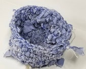 Shirt-Waste Sculptural Vessel, Crocheted - Blue