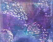 SALE: Painting on Canvas with Fiber Stitching 8"x 8" "Planet Topography & Texture Series- Violet I