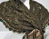 Capelet, Cowl or Hood: Olive Green Wool- Knit, One Size