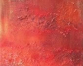 SALE: Painting on Canvas with Fiber Stitching 8"x 8" "Planet Topography & Texture Series- Deep Orange