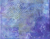 SALE: Painting on Canvas with Fiber Stitching 8"x 8" "Planet Topography & Texture Series- Violet II