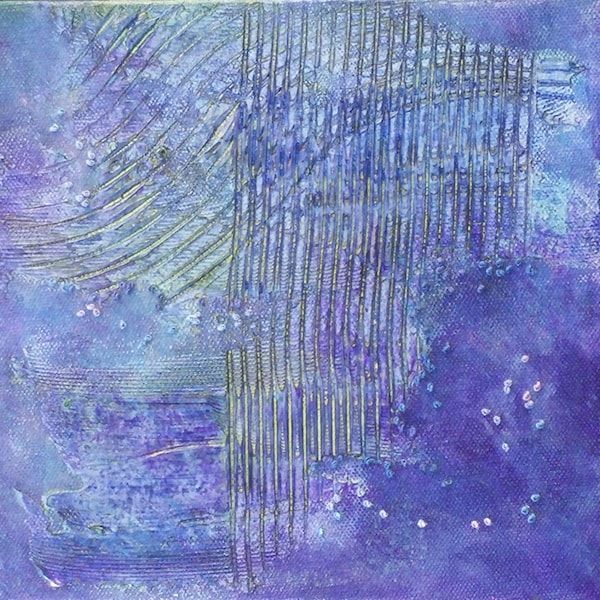 SALE: Painting on Canvas with Fiber Stitching 8"x 8" "Planet Topography & Texture Series- Violet II