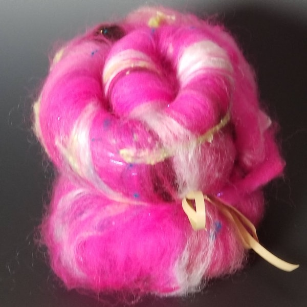 Art Batt - Mélange de laine et de soie "Passionate Pink" pour la filature de fil 37g/ 1,2 oz.