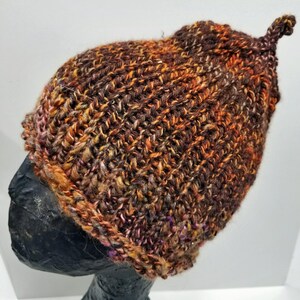 Tree Bark and Moss-knit Hand-spun Beanie Hat Kids or Small image 2