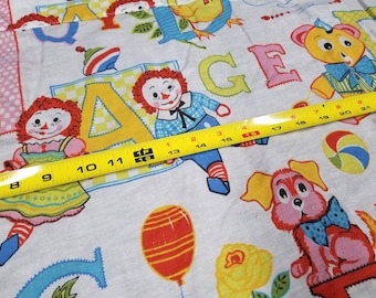 Vintage Raggedy Ann and Andy Print Cotton Fabric Piece. Multi Color Print.