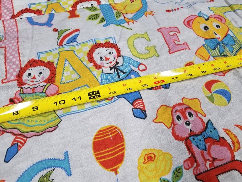 Vintage Raggedy Ann and Andy Print Cotton Fabric Piece. Multi image 1