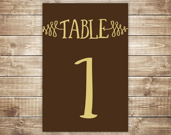 Printable Table Number Card - Woods - Brown and Custard - INSTANT DOWNLOAD