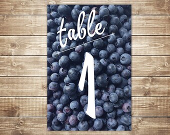 Printable Table Number Card - Blueberry