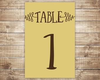 Printable Table Number Card - Woods - Custard and Brown - INSTANT DOWNLOAD
