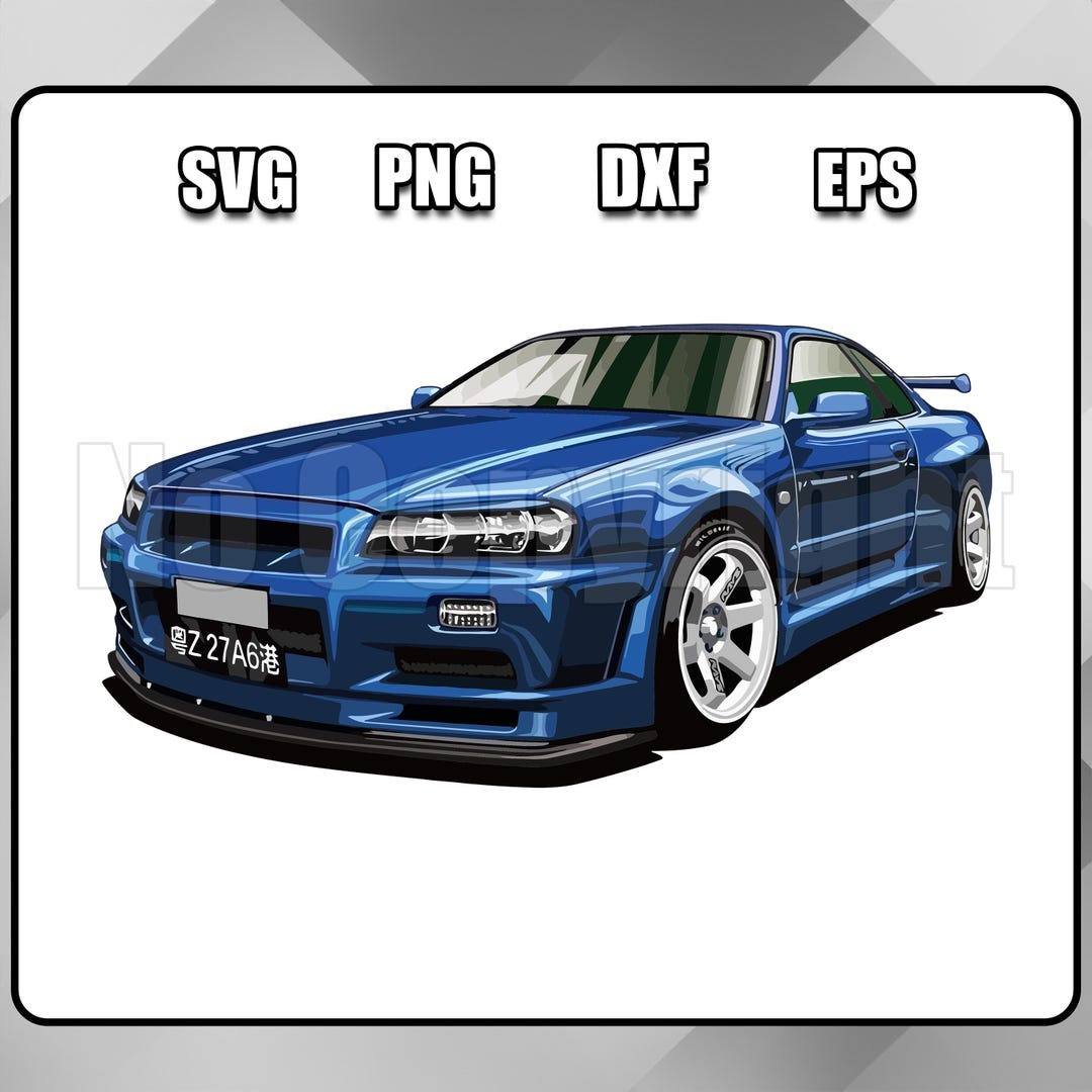 Nissan GTR R34 Svg Clipart Vector Clip Art Graphics Image Cut for Print ...