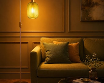 Modern Dimmable Glass Floor Lamp - customize Gold Standing Lamp with Green Shade - bedside light