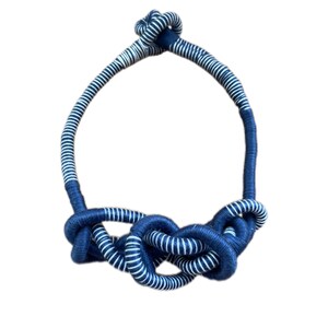 Handmade Blue and White Necklace with Modern Knots  Minimalist Elegance for Any Occasion. Textile cord necklace. Cotton necklace .