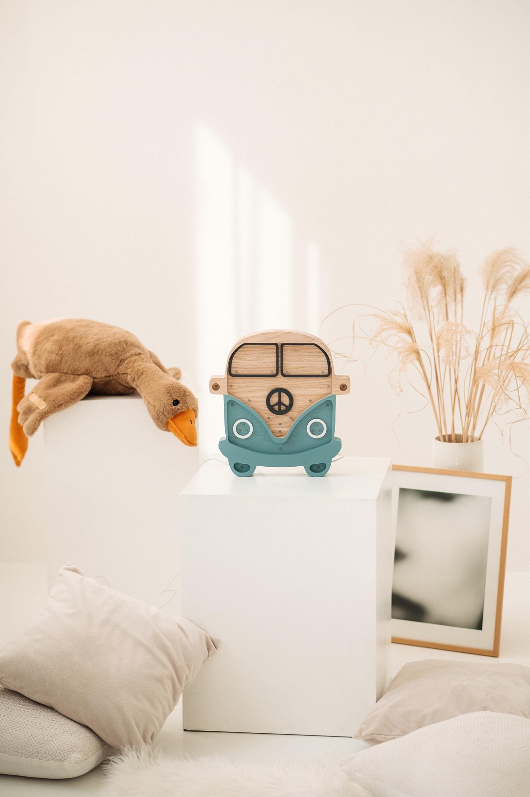 Wooden Blue Bus Lamp, Handmade Night Light, Bedside Wood Desk ...
