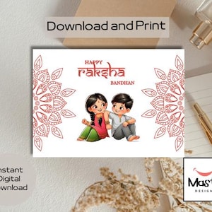 Raksha Bandhan Karte zum Ausdrucken | Bruder Schwester digitale Karte | Desi Rakhi Karten Download | Südasiatische Sibling Geschenk