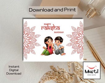 Raksha Bandhan Card Printable | Brother Sister Digital Card | Desi Rakhi Card Download | South Asian Sibling Gift