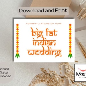 Carte de mariage indienne drôle à imprimer | Téléchargement numérique Desi Shaadi | carte de mariage sud-asiatique | Carte à impression instantanée