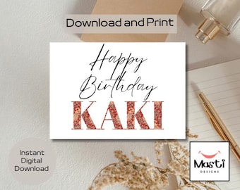 Printable Happy Birthday Kaki Card | Instant Download | Multicolour Stripe Design | DIY Greeting Card for Aunty