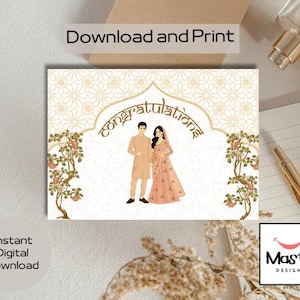 Carte de mariage indienne imprimable | Téléchargement numérique Desi Shaadi | carte de mariage sud-asiatique | Carte à impression instantanée