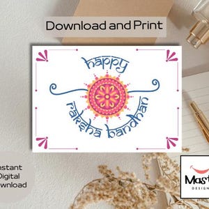 Raksha Bandhan Karte zum Ausdrucken | Bruder Schwester digitale Karte | Desi Rakhi Karten Download | Südasiatische Sibling Geschenk