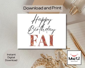 Printable Happy Birthday Fai Card | Instant Download | Multicolour Stripe Design | DIY Greeting Card for Aunty
