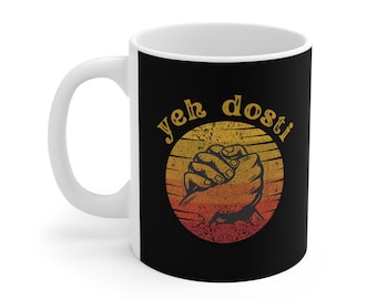 Indian Friendship Yeh Dosti Sholay Mug, Bollywood Coffee Cup, Desi Movie Lover Gift, 11oz White Cup, Indian Cinema Fan Present, Hindi Film