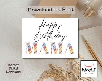 Printable Happy Birthday Mama Card | Instant Download | Multicolour Stripe Design | DIY Greeting Card for Uncle