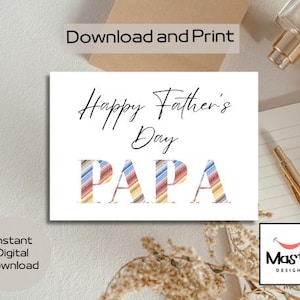 Printable Father's Day Card for Papa | Multicolour Stripe Design | Instant Download DIY Card | Indian Papa Card