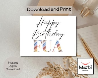 Printable Happy Birthday Fua Card | Instant Download | Multicolour Stripe Design | DIY Greeting Card for Uncle