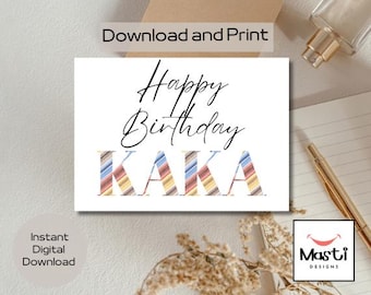 Printable Happy Birthday Kaka Card | Instant Download | Multicolour Stripe Design | DIY Greeting Card for Uncle
