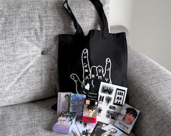 BTS Gift Set: Jungkook Keychain, Tote Bag, ARMY Bracelet & Photo Cards