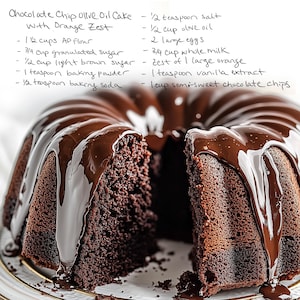 Homemade Holiday Recipe Printout | Chocolate Chip Olive Oil Cake with Orange Zest | Easy Baking