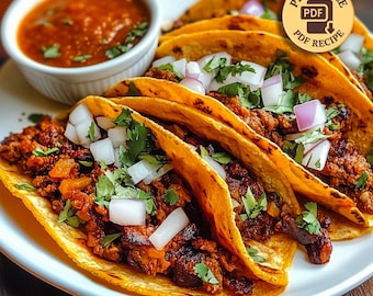Best Recipe for Birria Tacos with Consomé, Taco Recipes, PDF Download, Family Dinners, Casual Parties, Taco Nights, Potlucks, Gatherings