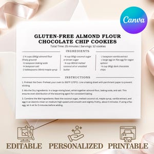 Plantilla de tarjeta de receta editable, tarjetas de recetas minimalistas, tarjetas de recetas imprimibles para postres, tarjeta de receta personalizada de Canva, 4 por página, 4 x 6 pulgadas, regalo