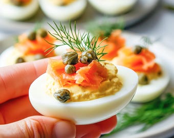 Best Smoked Salmon and Dill Deviled Eggs Recipe, Easy Appetizer Recipe, Baby Showers, Christmas, Easter, Mother’s Day, New Year’s Eve
