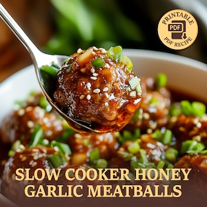 Melhor receita de almôndegas de alho e mel em panela elétrica, download em PDF, receita de aperitivo, jantares, potlucks, véspera de ano novo, domingo do Super Bowl