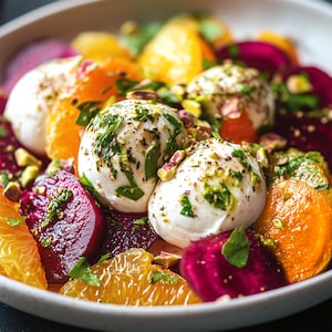 Gesundes Salat-Rezept für geröstete Rüben und Burrata mit Zitrus- & Basilikumöl, PDF Download, Gesundes Mittagessen, Dinner Parties, Verabredung Nacht, Sommer BBQ