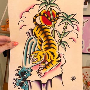 Tiger Traditional Tattoo Flash Print