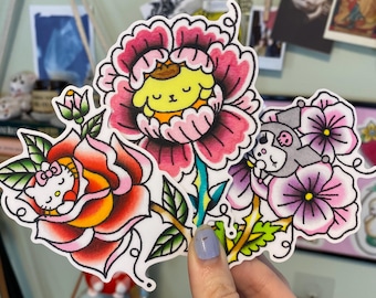 Kawaii Characters Traditional Tattoo Sticker Set