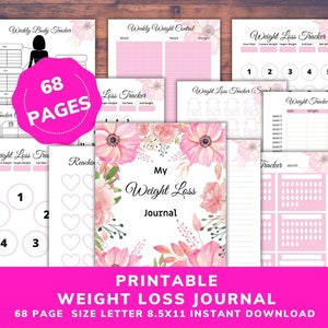 Pink Weight Loss Journal, Weight Loss Journal Printable Meal Planner Template PDF Rose Gold Weight Loss Tracker Weight Loss Motivation Gift