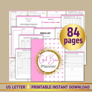 Printable Planner Girl Boss Gold Pink Small  Business Planner Lady Boss Planner Female Entrepreneur Planner Boss Babe Journal Notebook