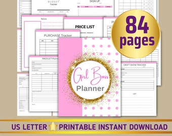 Printable Planner Girl Boss Gold Pink Small  Business Planner Lady Boss Planner Female Entrepreneur Planner Boss Babe Journal Notebook