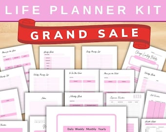 Pink Life Planner Kit, 34 Pages Printable Goal Tracking Templates Bundle,  Goal Setting Personal Planner, Mindset, Dream Life, Vision Board