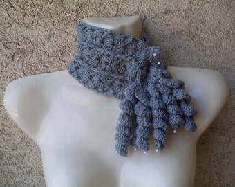 Crochet Pattern Number 22  Christine Grey Freeform Crochet Scarf Cowl with white pearls INSTANT DOWNLOAD