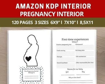 Pregnancy Journal Log Book 120 pages Ready to Upload PDF Commercial Use Low Content Planner  KDP Interior 6x9 7x10 8.5x11  Instant Download