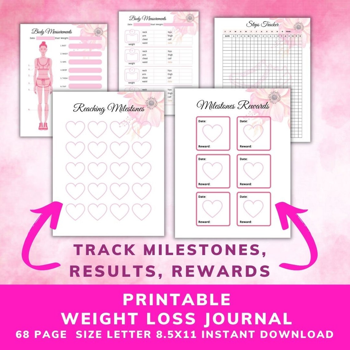Pink Weight Loss Journal Weight Loss Journal Printable Meal Etsy