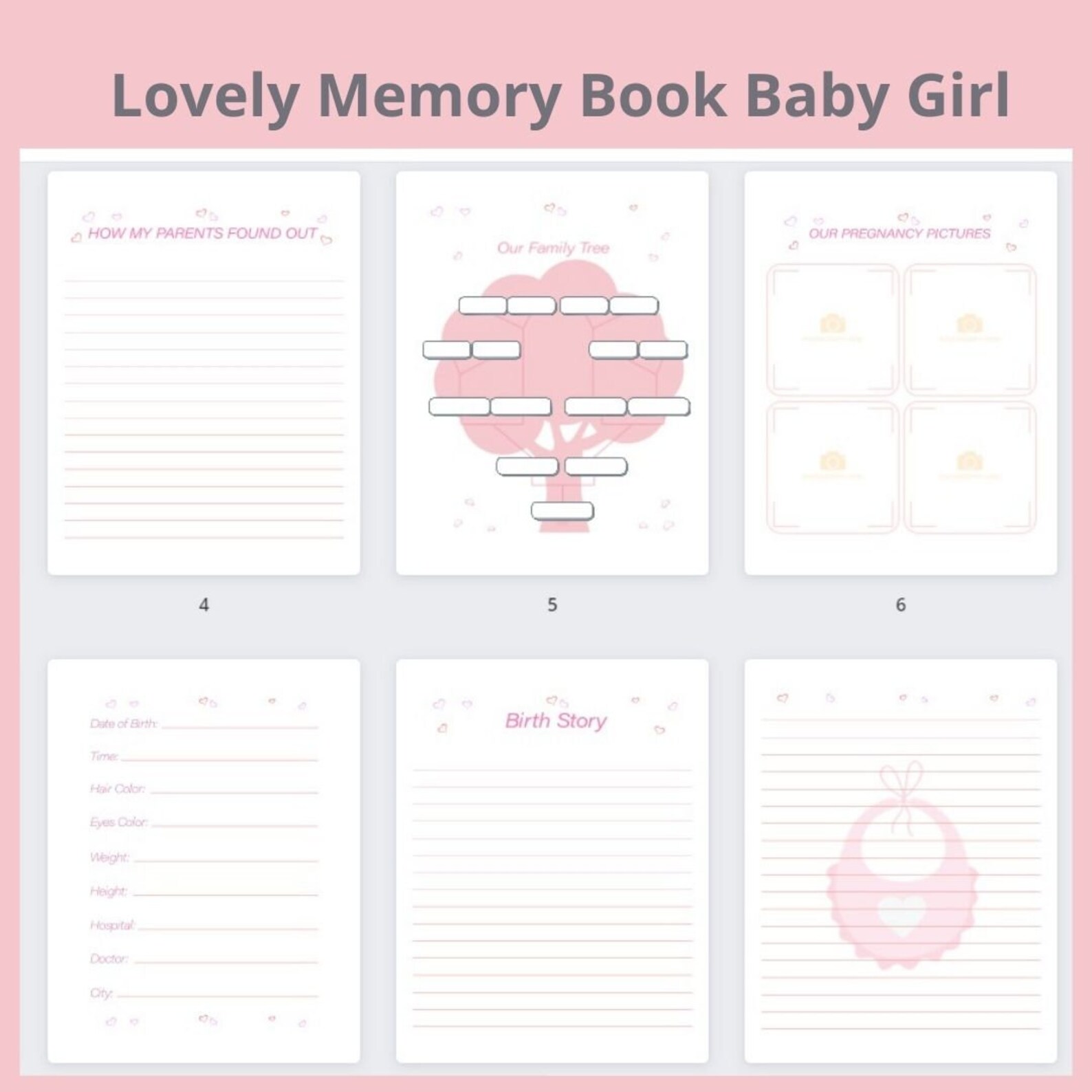 Baby Girl Memory Book Printable Baby Book Pages Baby Book Etsy